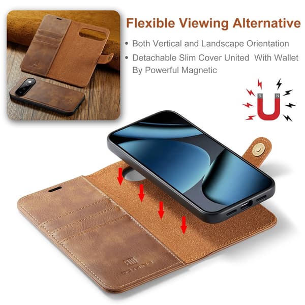DG MING 2-i-1 Magnet Flip Cover til Google Pixel 11 Pro - Brun Brown