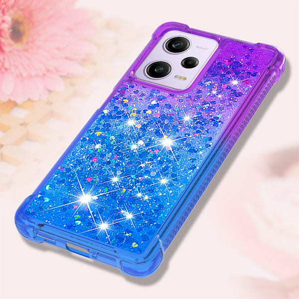 SKALO Xiaomi Redmi Note 12 Pro 5G Kvicksand Glitter Hjärtan TPU-skal - Lila-Blå multifärg