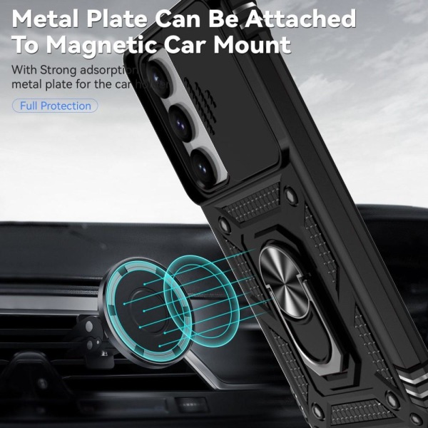SKALO Samsung S23 Armor Hybrid Metal Ring Camera Slider - Sort Black