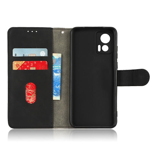 SKALO Motorola Edge 30 Neo 5G Matt PU-Läder Plånboksfodral - Svart Svart