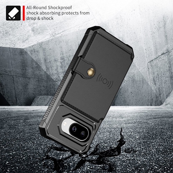SKALO Google Pixel 9a Stødresistent Cover med Pung- Sort Black