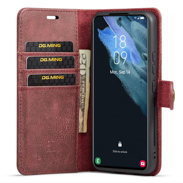 DG MING Samsung S24 2-in-1 magneetti lompakkokotelo - Punainen Red