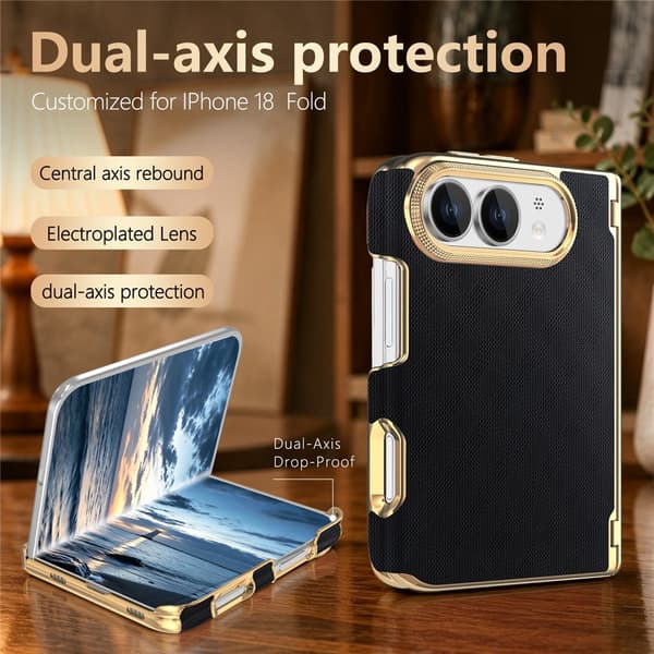 SKALO PU-Læder Guldkant Cover til iPhone Duo - Sort Black