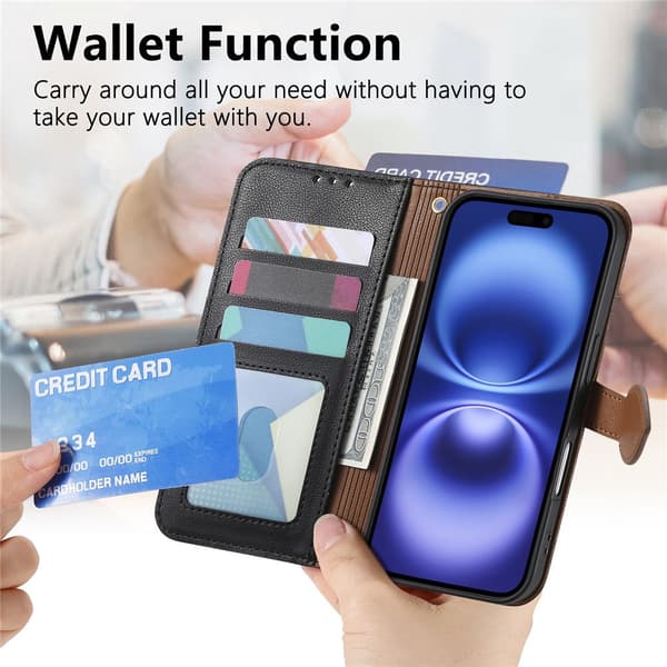SKALO PU-Læder Bladdesign Flip Cover til iPhone 18 Pro - Sort Black