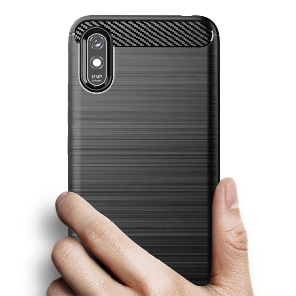 SKALO Xiaomi Redmi 9A Armor Carbon Stødsikker TPU-cover - Vælg f Black