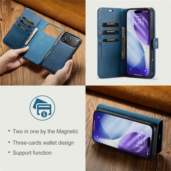 DG MING 2-i-1 Magnet Plånboksfodral för iPhone 18 Pro - Blå Blå