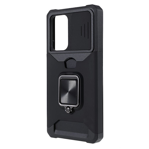 SKALO Samsung A53 5G Armor Card Holder Camera Slider Suojakuori - Musta Black
