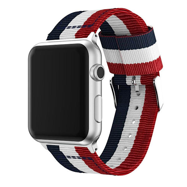 SKALO Nato-ranneke Metallilukolla Apple Watch Series 1-3 42mm - Punainen-Valkoinen-Sininen Multicolor