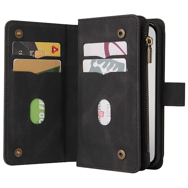 SKALO iPhone 16 Pro Max Big Wallet 17-RUM Pungetui - Sort Black