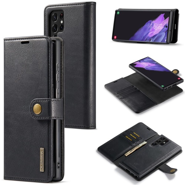 DG MING Samsung S24 Ultra 2-in-1 magneetti lompakkokotelo - Must Black