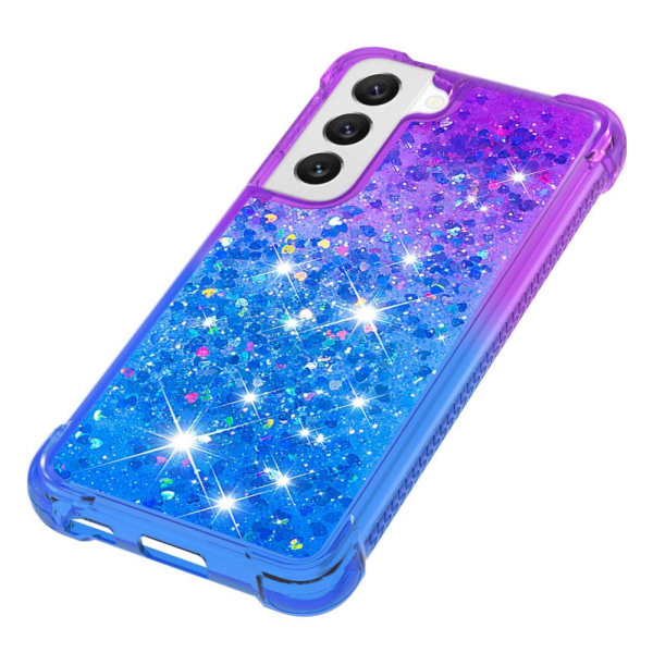SKALO Samsung S23 Plus Kvicksand Glitter Hjerter TPU Cover - Lilla-Blå Multicolor