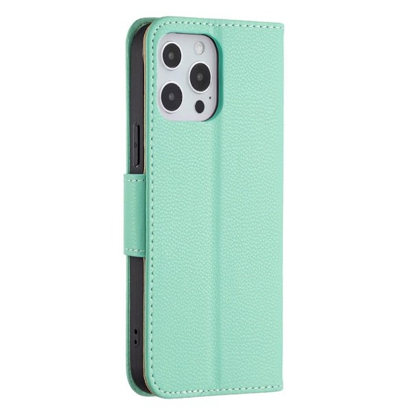 SKALO iPhone 13 Pro Max Premium Litchi Wallet - turkoosi Turquoise