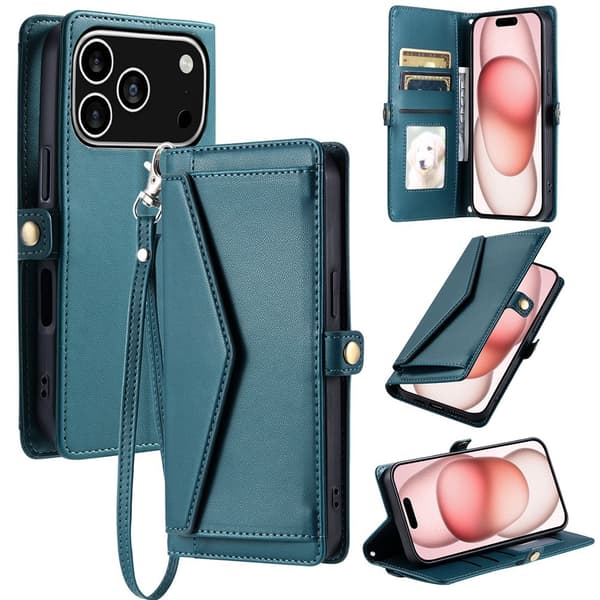 SKALO iPhone 17 Pro PU-Läder Envelope Plånboksfodral - Grön Grön