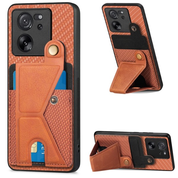 SKALO Xiaomi 13T/13T Pro Carbon Fiber Cover med kortholder - Brun Brown