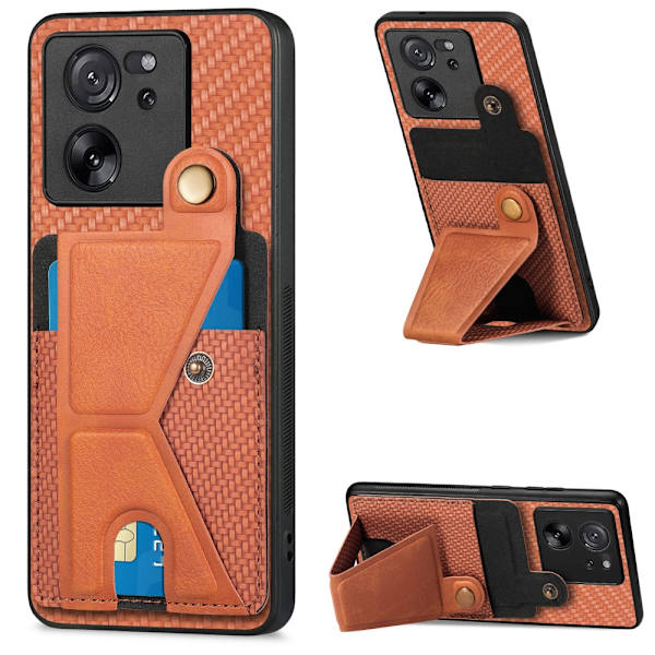 SKALO Xiaomi 13T/13T Pro Carbon Fiber Suojakuori korttipidikkeellä - Ruskea Brown