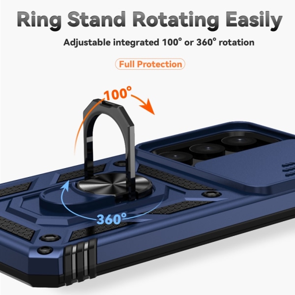 SKALO Samsung S24 Armor Hybrid Metal Ring Camera Slider - Blå Blue