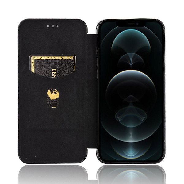 SKALO iPhone 13 Pro Carbon Fiber Plånboksfodral - Svart Svart