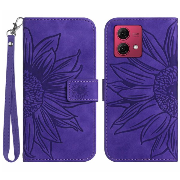 SKALO Motorola Edge 40 Neo 5G Embossed Flower Plånboksfodral i PU-Läder - Mörklila Mörklila