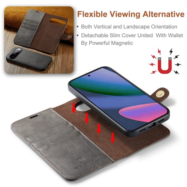 DG MING 2-in-1 Magneetti Lompakkokotelo sopii Google Pixel 11 Pro XL - Harmaa Grey