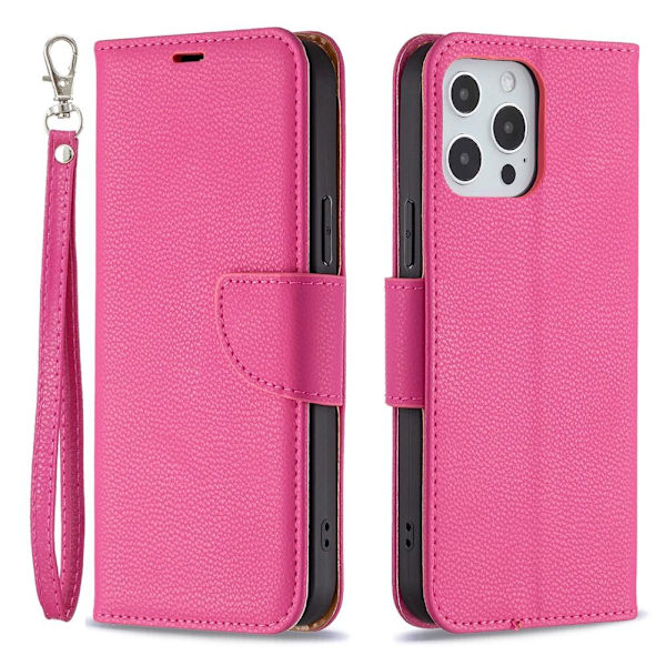 SKALO iPhone 13 Pro Max Premium Litchi Plånbok - Cerise Cerise