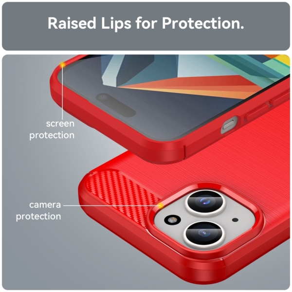 SKALO iPhone 15 Armor Carbon Stöttåligt TPU-skal - Fler färger Röd