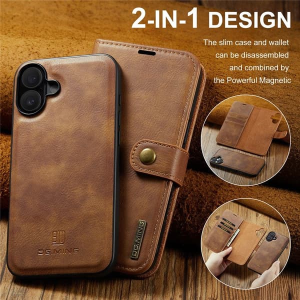 DG MING iPhone 17 2-i-1 Magnet Plånboksfodral - Brun Brun