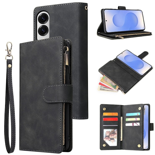 SKALO Samsung S25 Edge Zipper PU-læder Flip Cover - Sort Black