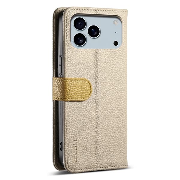 SKALO iPhone 17 Pro Max ESEBLE E11 Litchi Mirror Plånboksfodral - Khaki Khaki