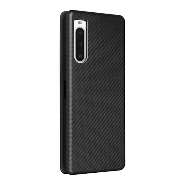 SKALO Sony Xperia 10 V Carbon Fiber Lompakkokotelo - Musta Black