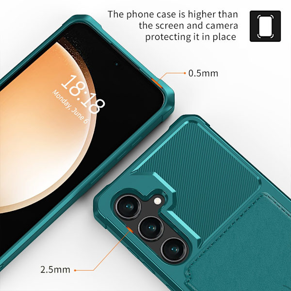 SKALO Samsung S24 Iskunkestävä kuori lompakolla - Vihreä Green