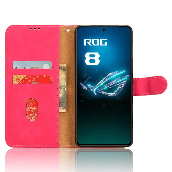 SKALO Asus ROG Phone 8 5G Matt PU-læderpungetui - Cerise Cerise