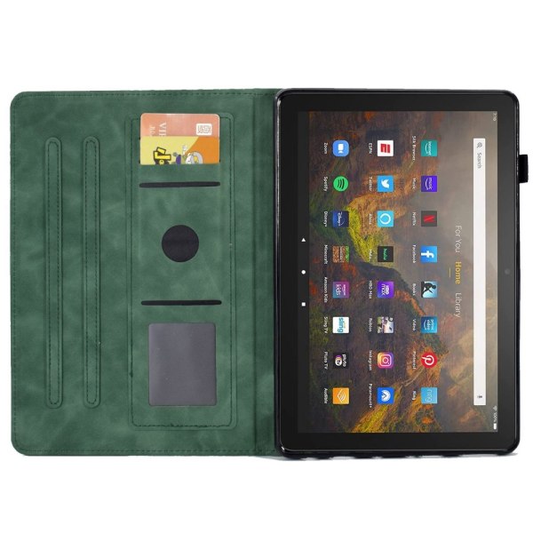 SKALO Amazon Fire HD 10/10 Plus (2021) Embossed PU-læder Flip Cover - Grøn Green