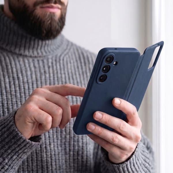 Tech-Protect Smart Wallet Window med kortfack för Samsung Galaxy S26 FE - Mörkblå Mörkblå
