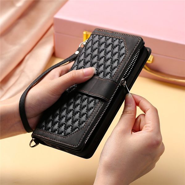 SKALO Motorola Edge 60 Pro 5G 005 Big Wallet Tikkikuvioitu Lompakkokotelo - Musta Black