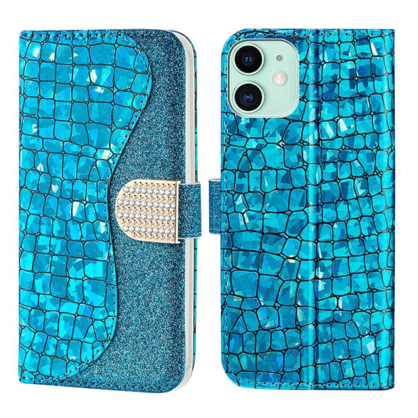 SKALO iPhone 13 Mini Croco Glitter Wallet Cover - Blå Blue
