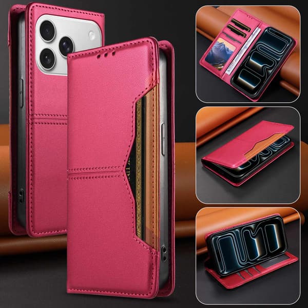 SKALO PU-Läder Plånboksfodral för iPhone 17 Pro - Cerise Cerise
