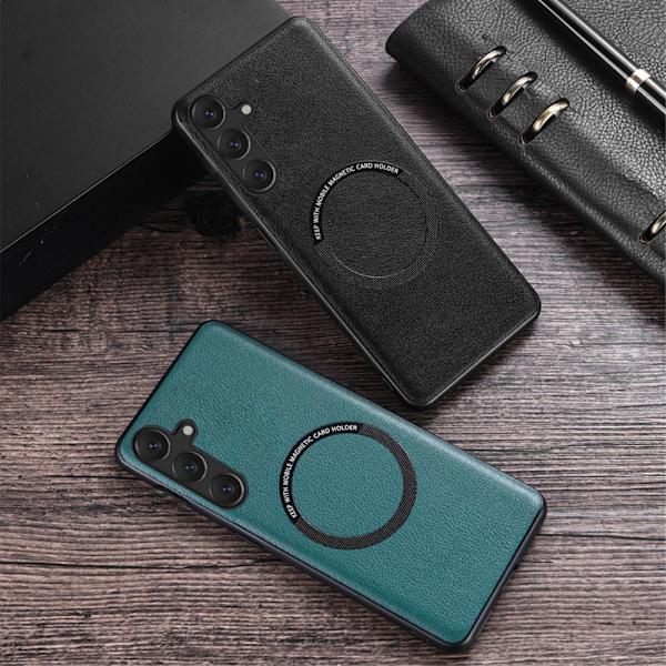 SKALO Samsung A55 5G PU læder hybrid magnetisk ring Cover - Sort Black