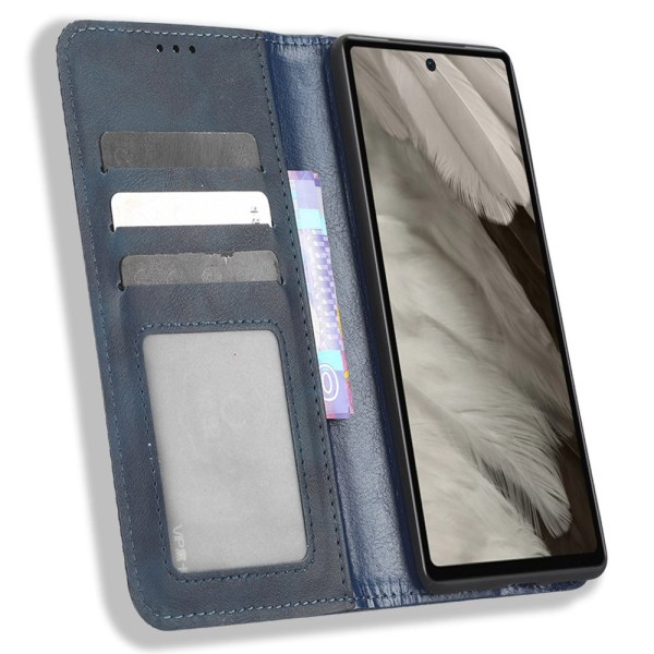 SKALO Google Pixel 7a Embossed Premium Plånboksfodral - Blå Blå