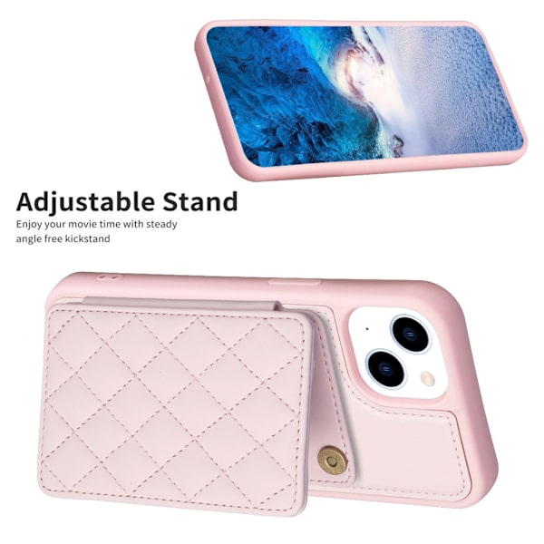 SKALO iPhone 15 Tikattu Suojakuori Lompakolla - Pinkki Pink