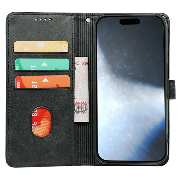SKALO iPhone 16 Pro Flip Cover m. pung i PU-læder - Sort Black