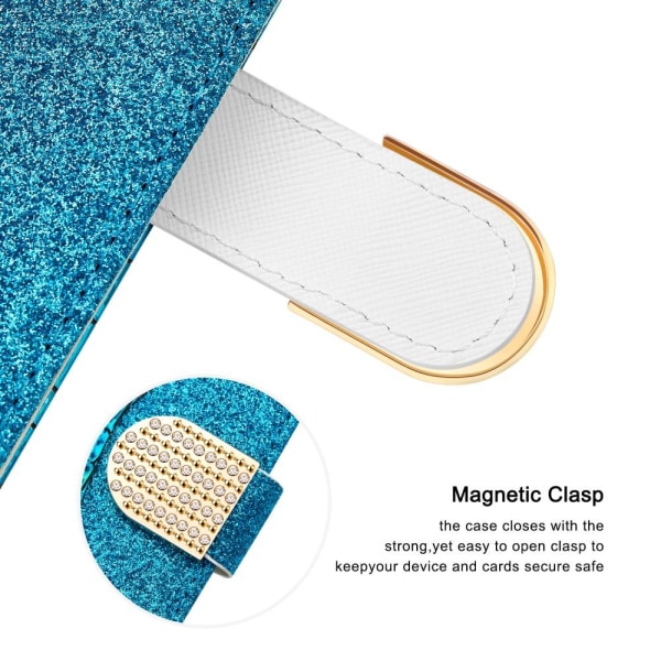 SKALO iPhone 13 Mini Croco Glitter Wallet Cover - Blå Blue