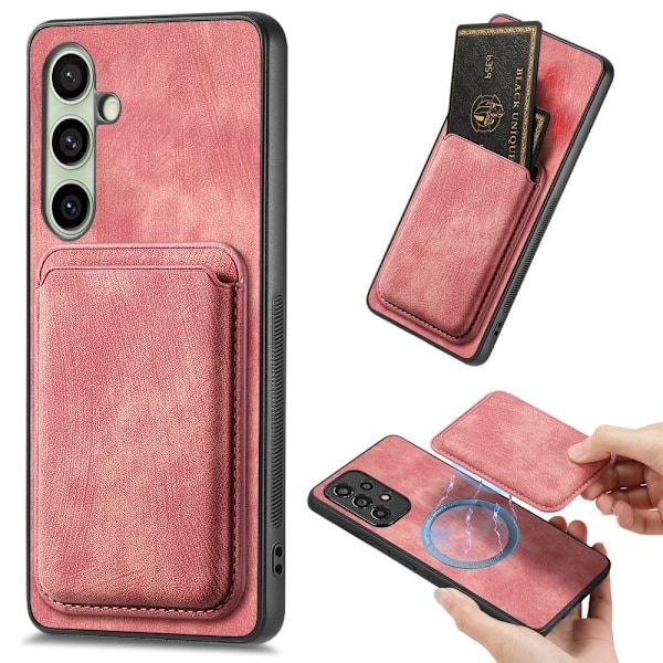 SKALO Samsung A26 5G PU-Läder Magnetisk Korthållare Skal - Rosa Rosa