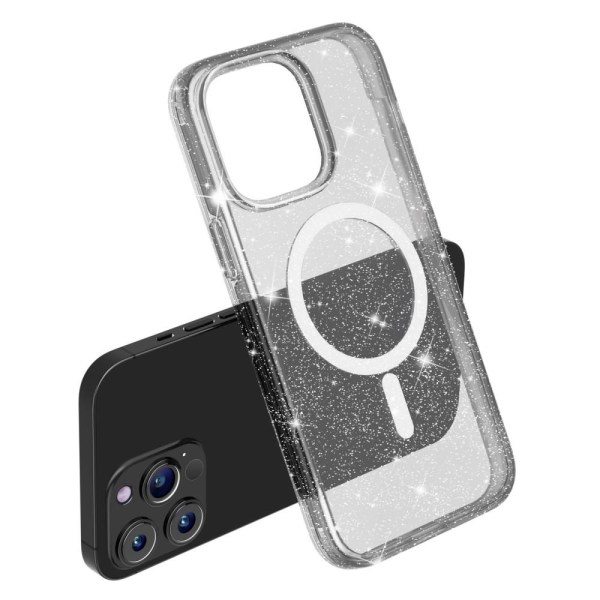 SKALO iPhone 15 Pro Max Glitter Magnetic Ring TPU Suojakuori - Musta Black