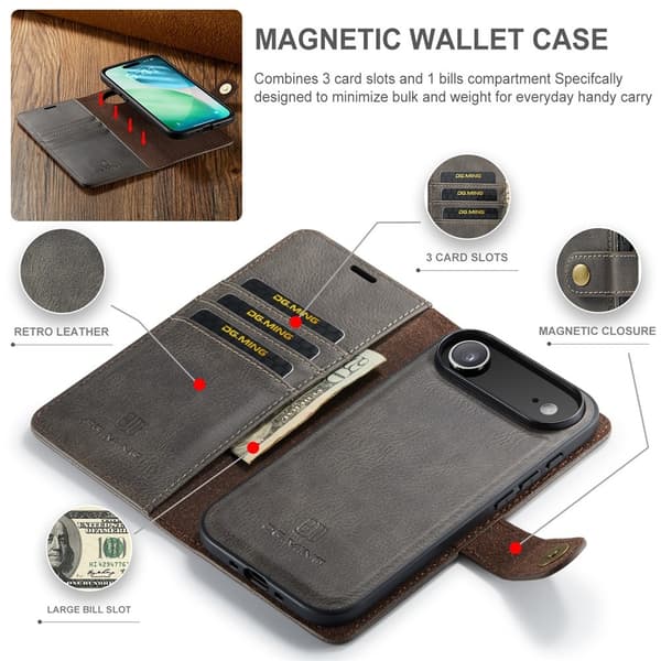 DG MING iPhone Air 2-i-1 Magnet Flip Cover - Grå Grey