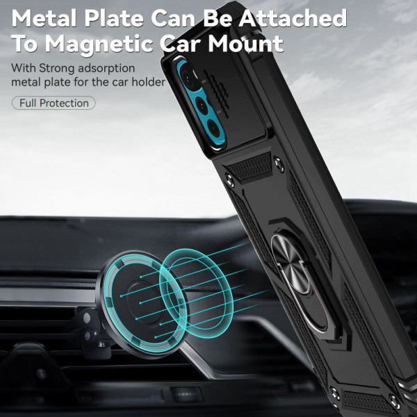 SKALO Motorola Moto G22 Armor Hybrid Metal Ring Camera Slider - Black
