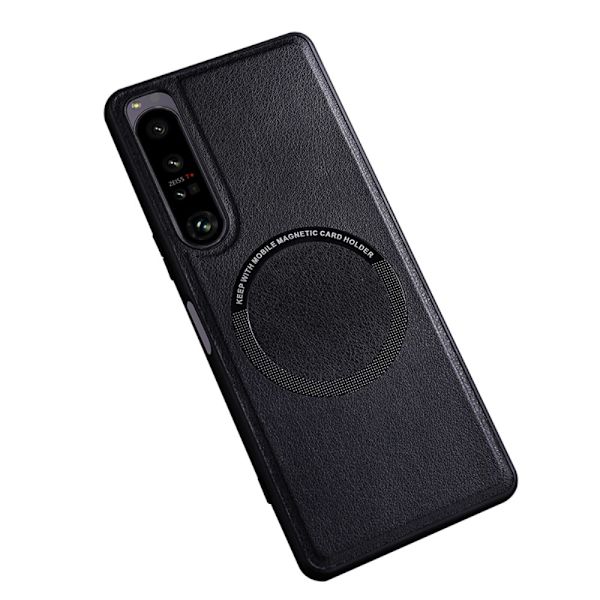SKALO Sony Xperia 10 V PU Nahka Hybrid Magnetic Ring Suojakuori - Musta Black