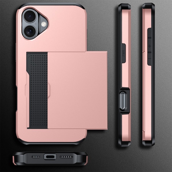 SKALO iPhone 16 Plus Armor Cover kortholder - Rosa guld Pink gold