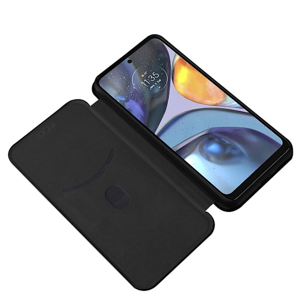 SKALO Motorola Moto G22 Carbon Fiber Lompakkokotelo - Musta Black