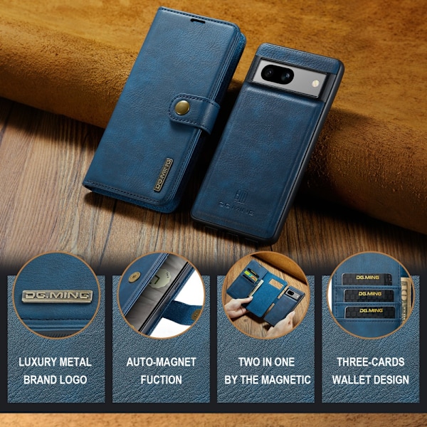DG MING Google Pixel 7a 2-in-1 magneetti lompakkokotelo - Sininen Blue