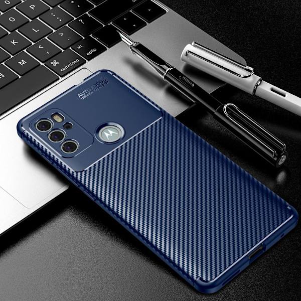 SKALO Moto G60S Carbon Fiber TPU-skal - Blå Blå